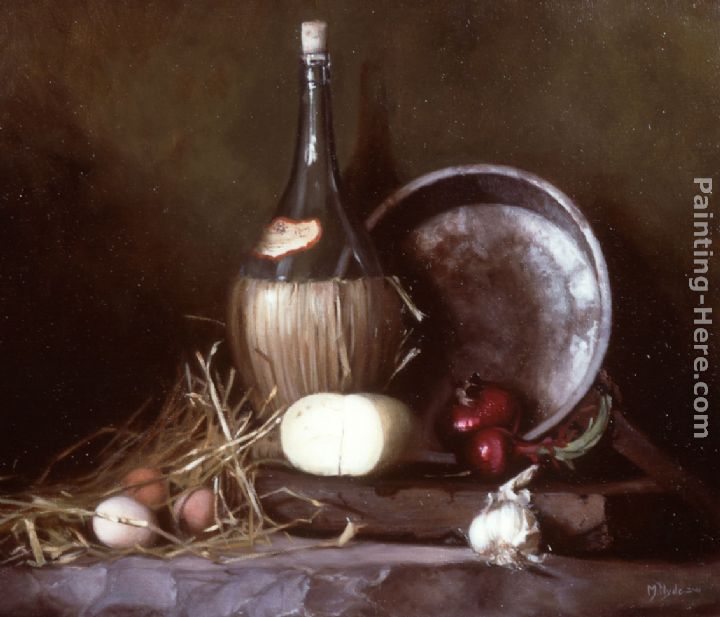 Still Life with Wine Flask, Eggs and Cheese painting - Maureen Hyde Still Life with Wine Flask, Eggs and Cheese art painting